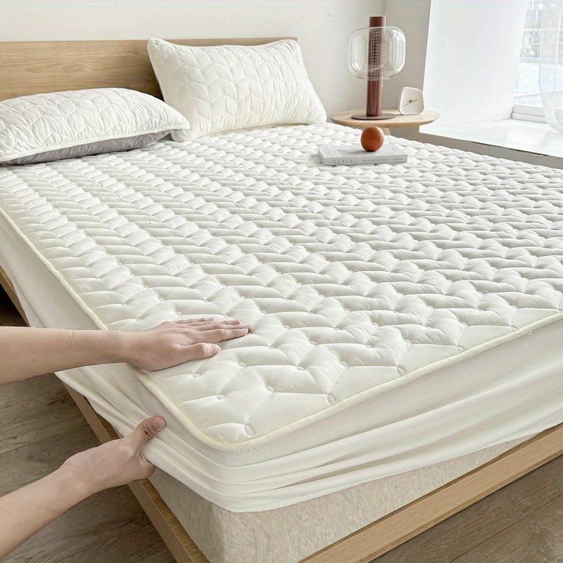 1pc Waterproof Fitted Sheet, Soft Comfortable Polyester Bedding Fitted Sheet, For Bedroom, Guest Room, With Deep Pocket, Fitted Bed Sheet Only