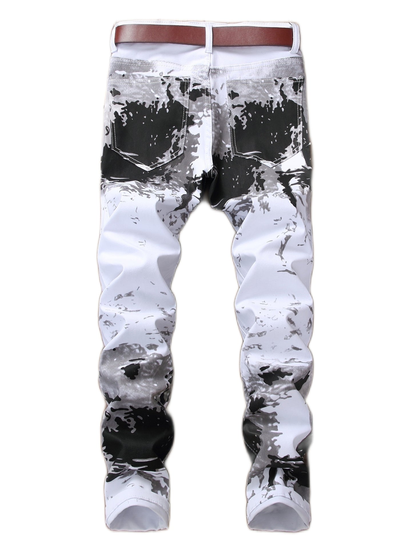 Slim Fit Creative Pattern Print Denim Jeans for Men, Stylish Leisure Pants for All Seasons