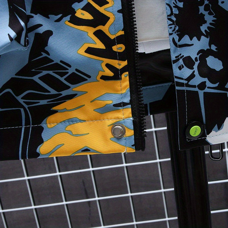 Spring And Autumn Men's Fashion Graffiti Mid Length Windbreaker Popular Hooded And Handsome Men's Jacket Popular Versatile Men's And Women's Same Windbreaker Jacket