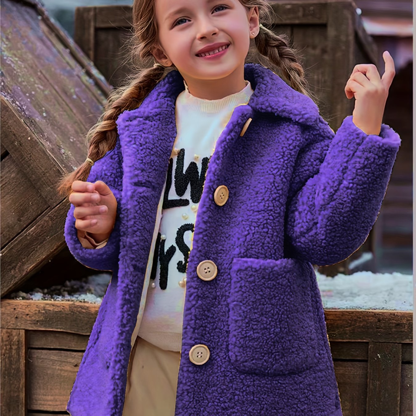 Girls' Cozy Fleece Jacket - Two-Tone Color Block with Plush Lining, Long Sleeves & Button Front, Casual Korean Style Winter Outerwear for Youngsters, Youngsters'S Winter Jacket | Buttonup Front Jacket | Plush Lining Jacket