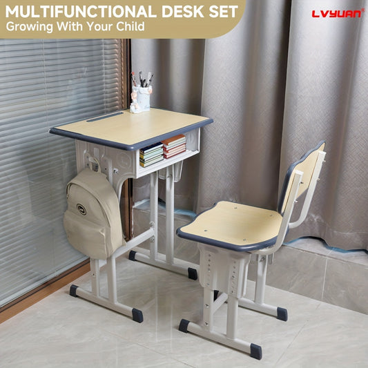 High-quality Children's Table And Chair Set, Height-adjustable Children's Study Table And Chair Set, Ergonomic, Suitable For Children Aged 3-18 Years, Primary School Pupils And Teenagers, Grey, Blue And Pink Colours Available