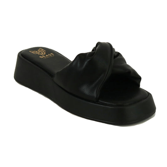 SNCAMILA-06 Knotted Slide Sandal, Faux Leather Upper, Padded Insole for Comfort, Platform Sole, Open Toe Design, Lightweight Construction, Minimalist and Casual Style