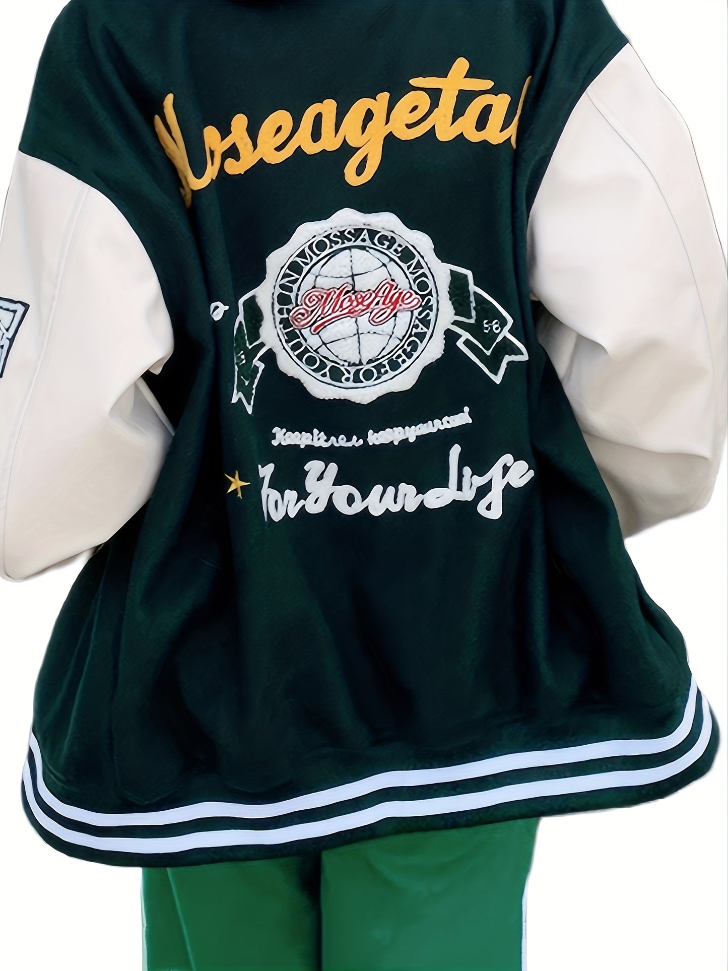 Casual Comfort: Men's Machine-Washable Long-Sleeve Varsity Jacket with Alphabet Pattern – Non-Stretch Fabric with Pockets