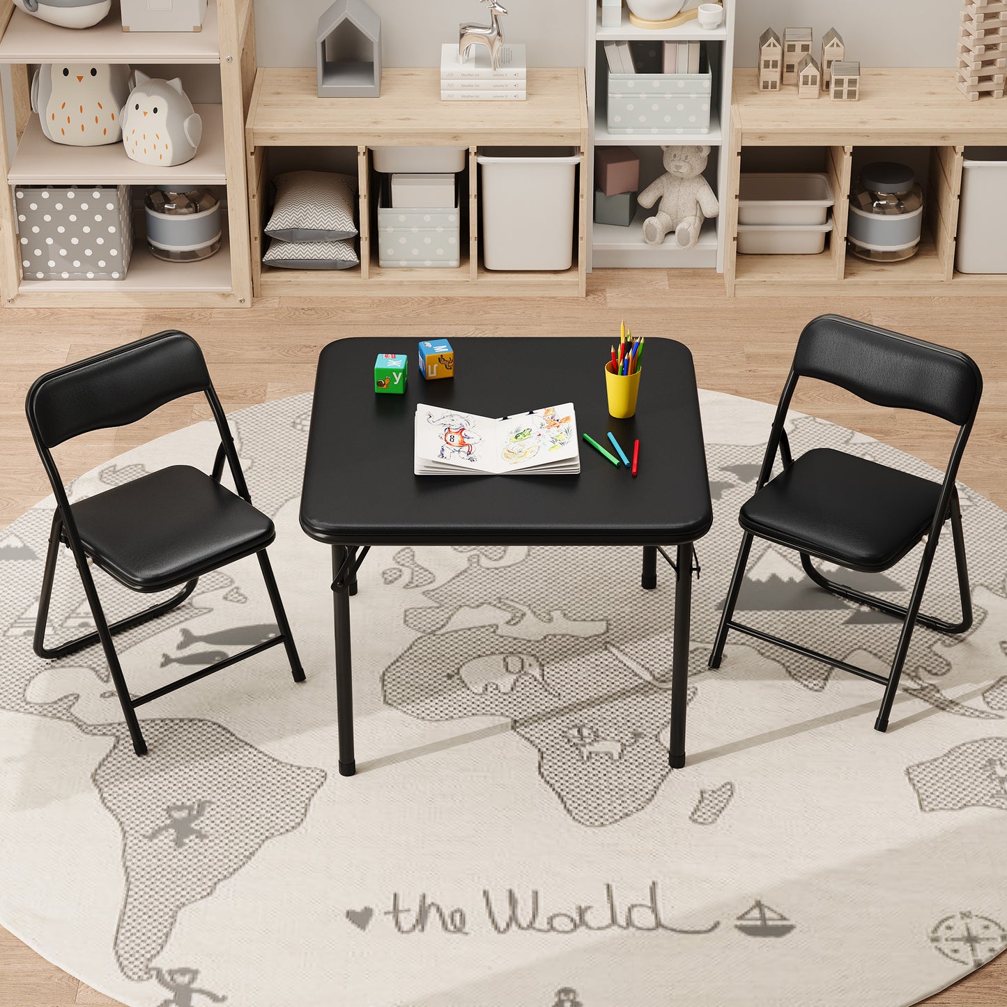 Folding Table and Set, Table and Chair with PU Soft Cushion for Eating, Reading and Playing