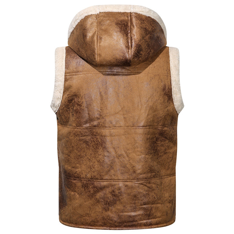 [Warm Hooded Vest] Warm & Windproof Men's Fleece-Lined Hooded Vest - Stylish Sleeveless Jacket with Zipper Pockets, Olive Green, Daily Comfort Vest | Hooded Jacket | Functional Pockets