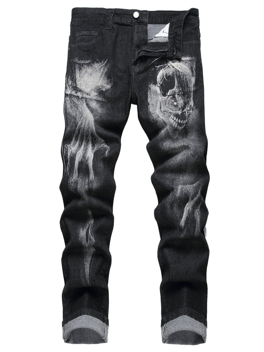 Mens Printed Jeans - Premium Jeans for Men Slim Fit - Skinny Stretch Denim Printed Pants for Men