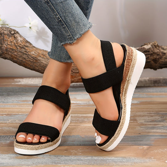 Womens Stylish Platform Espadrille Wedge Sandals - Ultra-Comfortable Knit Slip-Ons with Open Toe & Slingback Strap - Perfect for Casual Summer Style