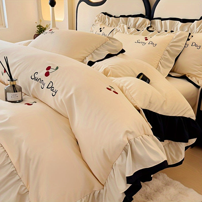 Light Luxury High-end Jacquard Embroidered Lace Four Piece Bedding Set, Suitable For Weddings And All Seasons, Including One Duvet Cover, One Bed Sheet, Two Pillowcases, Without A Core