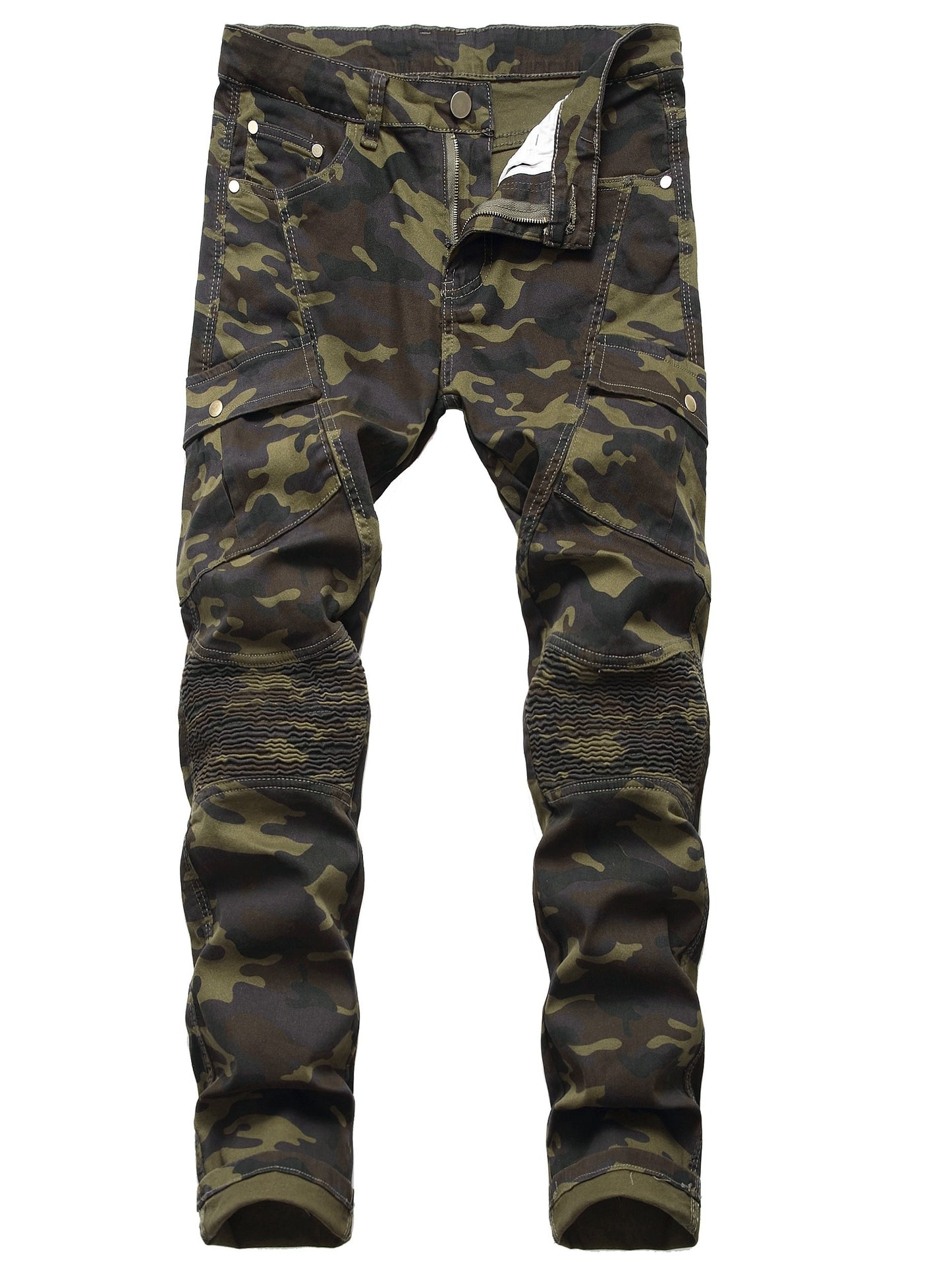 Men's Slim Fit Stretch Jeans Distressed Straight Leg Denim Pants, Fashion Biker Jeans Ripped Skinny Jeans for Men Camouflage Cargo Pants
