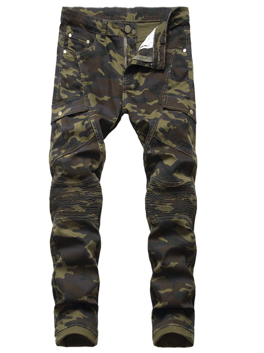 Men's Slim Fit Stretch Jeans Distressed Straight Leg Denim Pants, Fashion Biker Jeans Ripped Skinny Jeans for Men Camouflage Cargo Pants