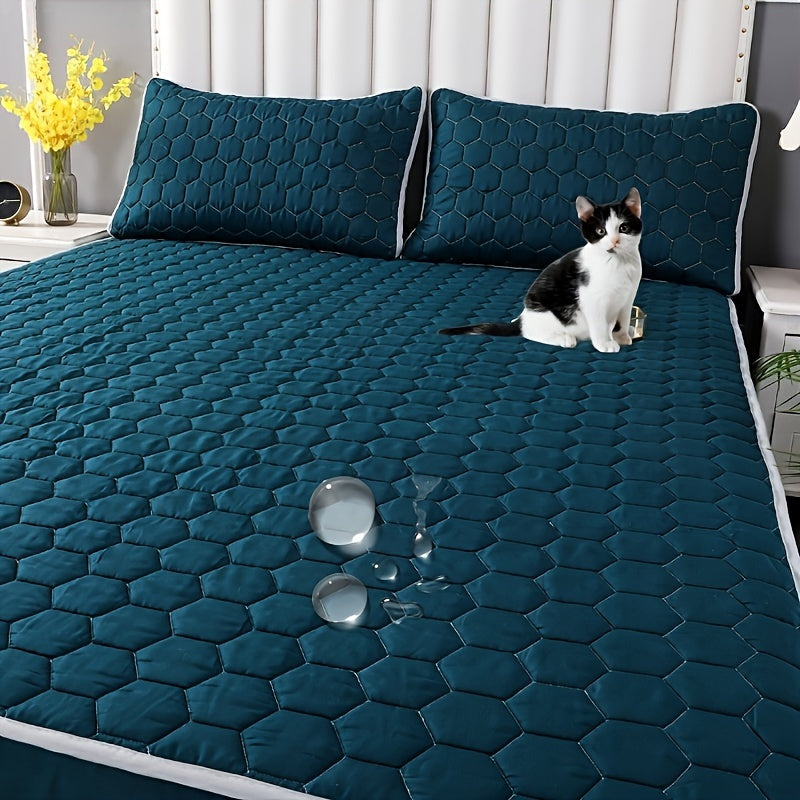 1pc Deluxe Waterproof Three-Layer Thickened Fitted Bed Sheet - Breathable, Non-Slip, Reversible, Machine Washable, All-Season Mattress Protector - Perfect for Hotel Guest Room, Dorm, Deep Pocket Mattress, Eid al-Adha Gift Ide