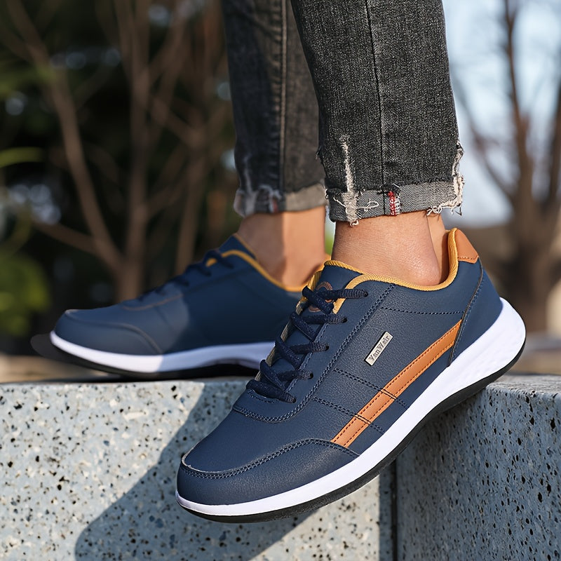 [Lightweight Running Shoes] VanWeir Men's Lightweight Running Shoes | Navy Blue & White, Stability Lace-Up Sneakers with MD/TPR Sole, Breathable Fabric Lining for Outdoor Sports, Hiking & Casual Wear