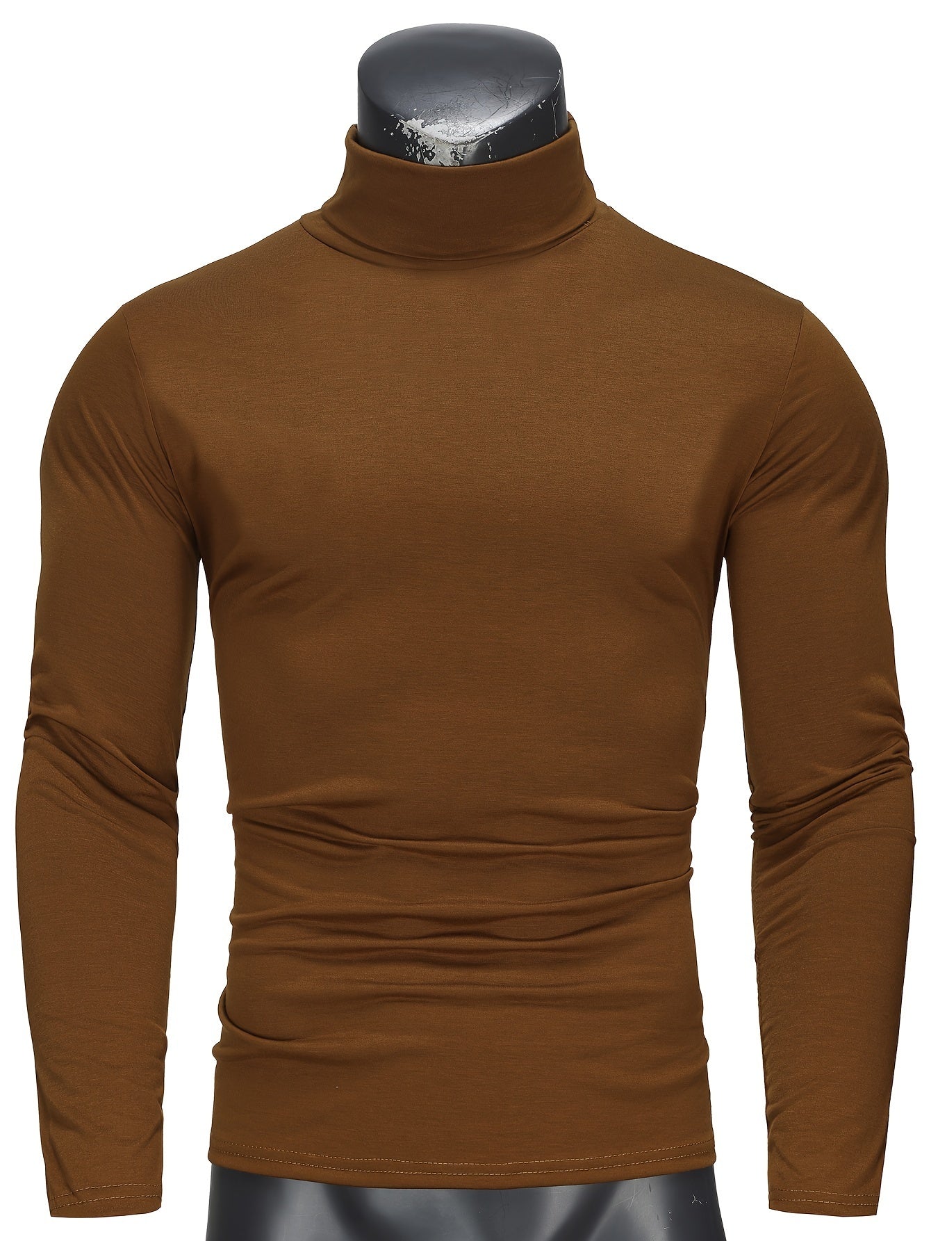 Long-Sleeved Multicolor Turtleneck Shirt for Men - Soft Medium Stretch Polyester Fabric, Regular Fit, High Neck Collar, Machine Washable, Perfect for Spring and Fall Seasons