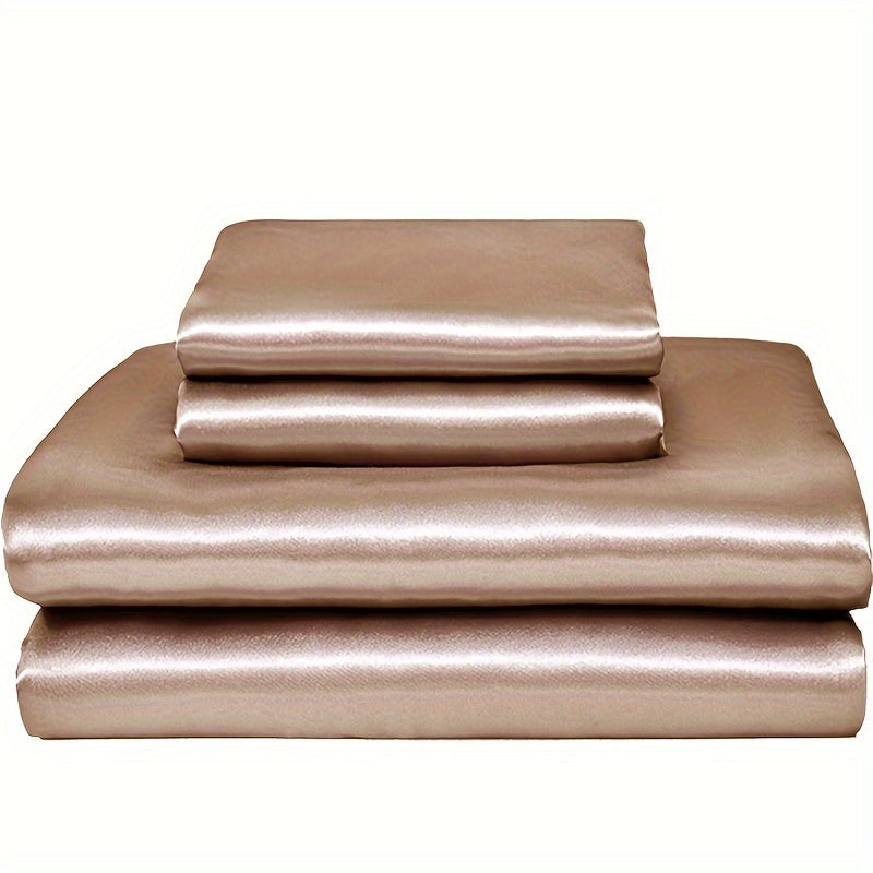 3pcs 100% Polyester Satin Bed Sheet Three-Piece Set [1 Sheet 2 Pillowcase (Coreless)] Skin-friendly Soft And Silky Fabric Student Dormitory Daily Home Bedding Mattress Protector All Year Round Machine Washable No Shrinkage No