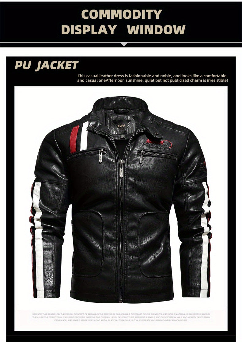 Men's Racing Suit Color-Blocking Jacket Motorcycle PU Jacket