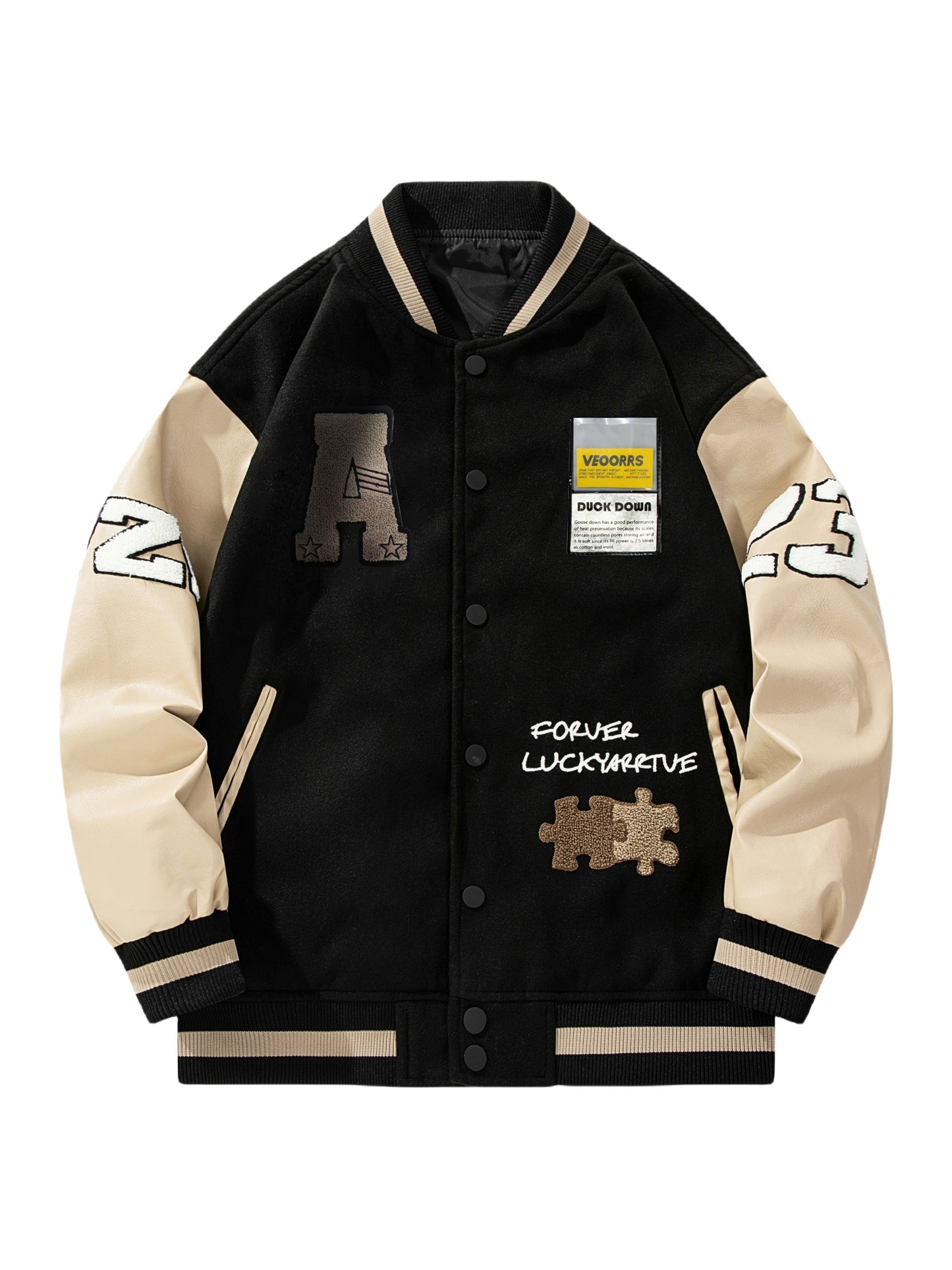 Men's Casual Varsity Jacket with Embroidery and Color Block, Durable Polyester & Easy-Care, Ideal for Spring/Fall Daily Wear