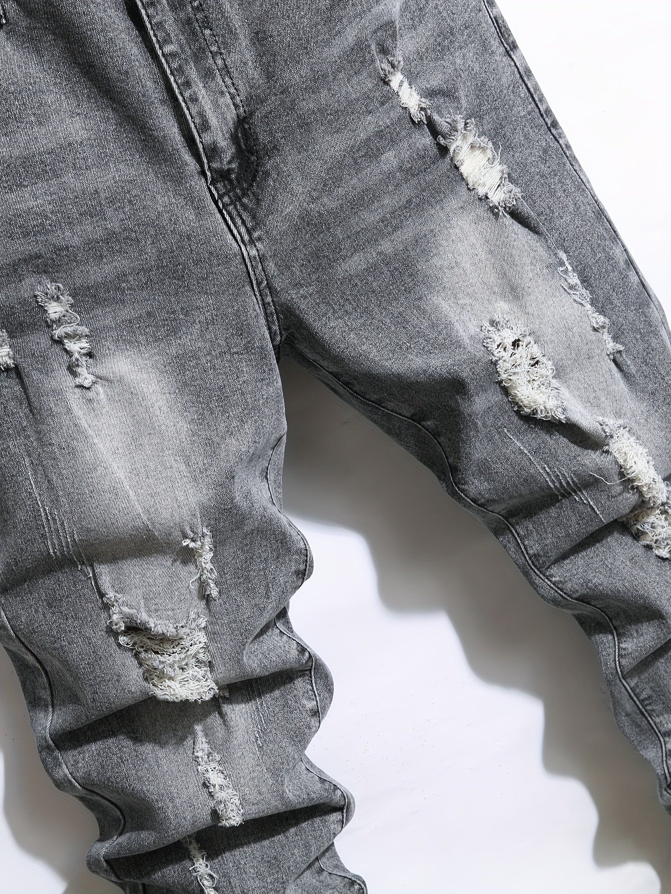 Authentic Straight Leg Distressed Ripped Jeans for Men - Fashion Street Style Denim Pants with Versatile Fit for All Seasons, Comfortable, Durable, and Stylish