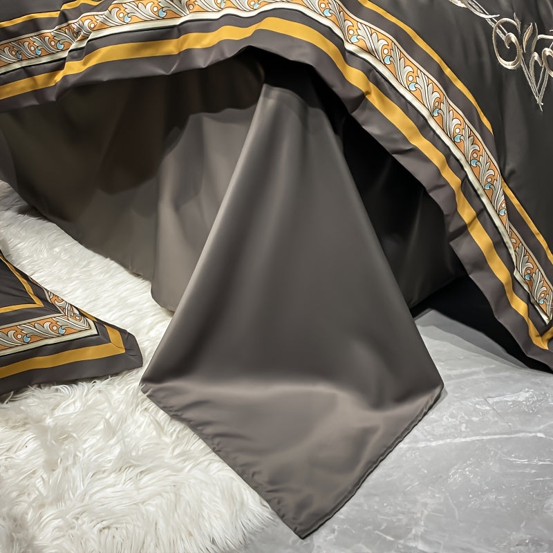 Luxurious European-style Brushed Four-piece Set Of Bedding For Autumn And Winter, With A Palace-style Duvet Cover, Bed Sheet, And Pillowcases.
