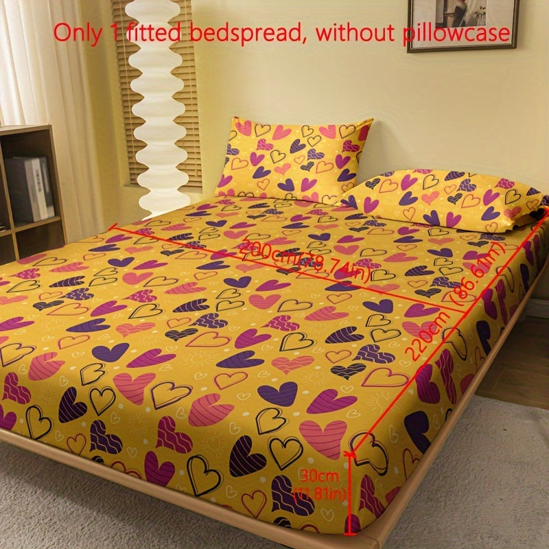 1pc Brushed Fitted Sheet, Soft Comfortable Heart Print Bedding Fitted Sheet, For Bedroom, Guest Room, With Deep Pocket, Fitted Bed Sheet Only, Without Pillowcase