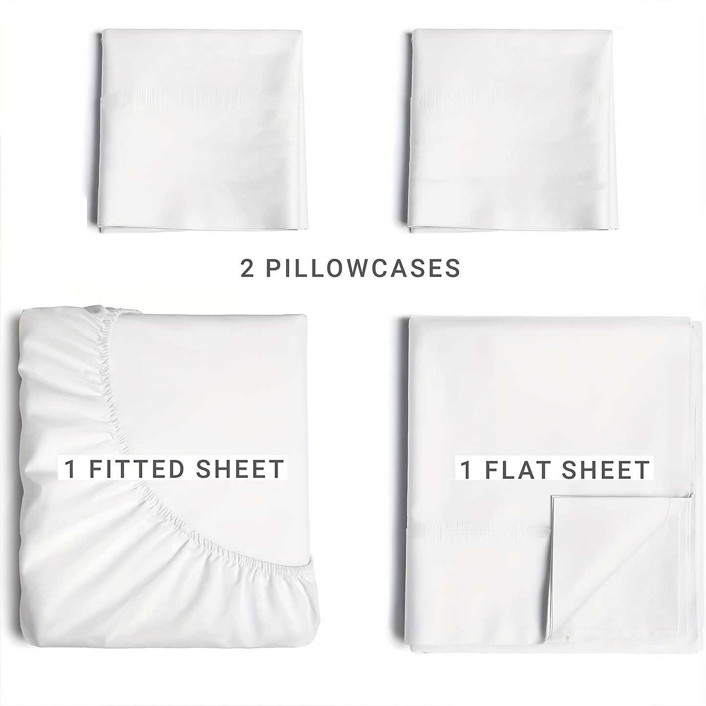 Luxury 4-Piece Bed Sheet Set with Deep Pockets - 100% Polyester Solid Color, Includes 1 Flat Sheet, 1 Fitted Sheet, and 2 Pillowcases - Machine Washable, Sanded Craftsmanship, All-Season Comfort