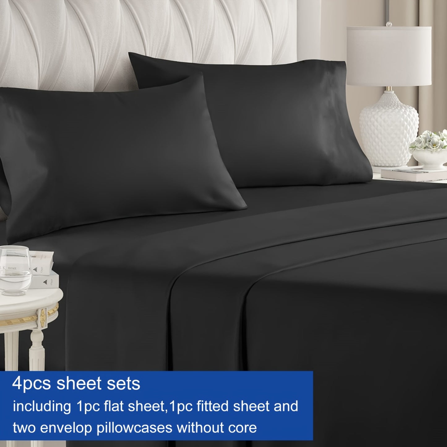 Luxury 4-Piece Bed Sheet Set with Deep Pockets - 100% Polyester Solid Color, Includes 1 Flat Sheet, 1 Fitted Sheet, and 2 Pillowcases - Machine Washable, Sanded Craftsmanship, All-Season Comfort