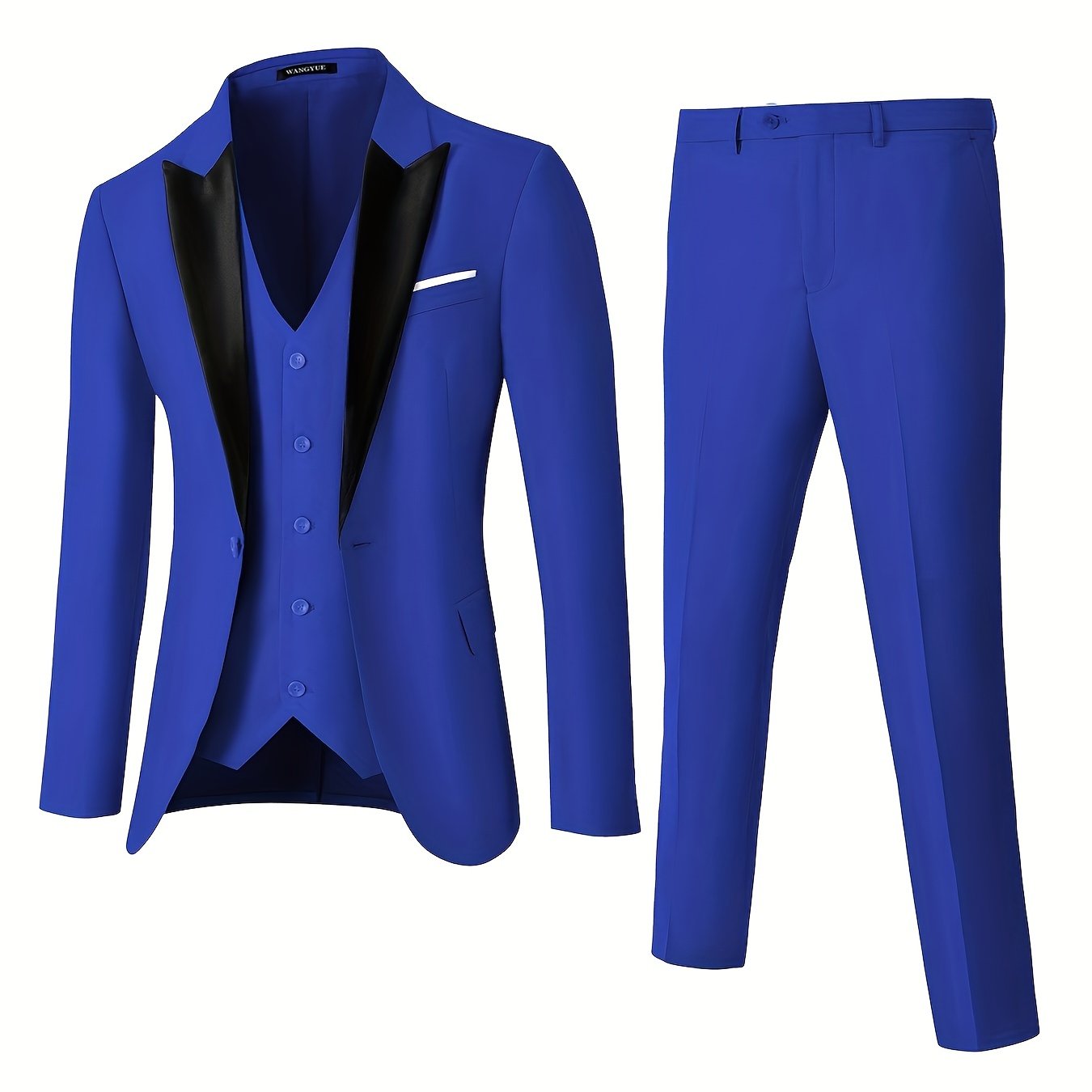 Formal 3 Pieces Set, Men's Peak Lapels Suit Jacket & Single Breasted Vest & Dress Pants Suit Set For Business Banquet Wedding Party