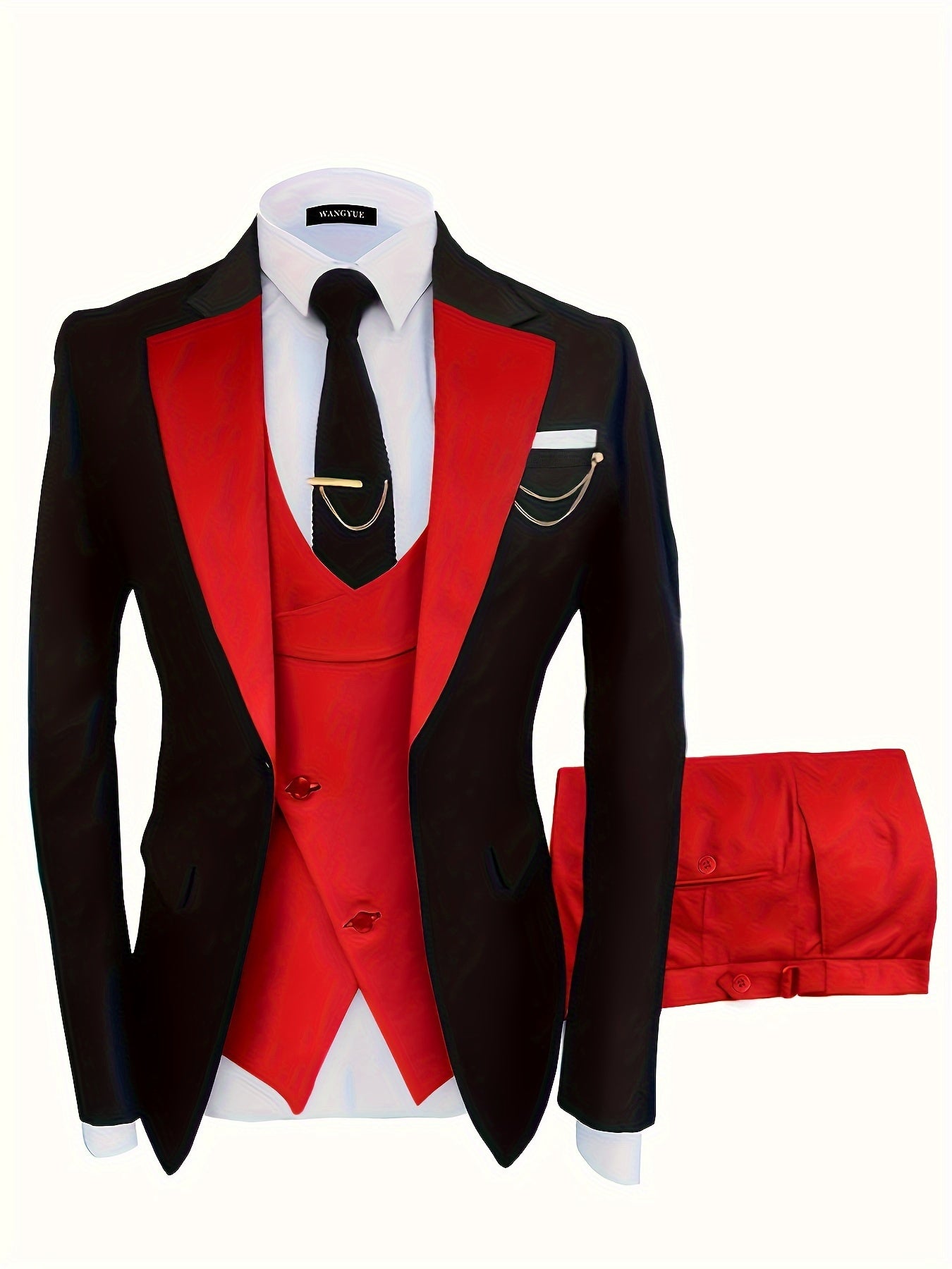 Formal 3 Pieces Set, Men's One Button Suit Jacket & Vest & Pants Suit Set For Business Dinner Wedding Party