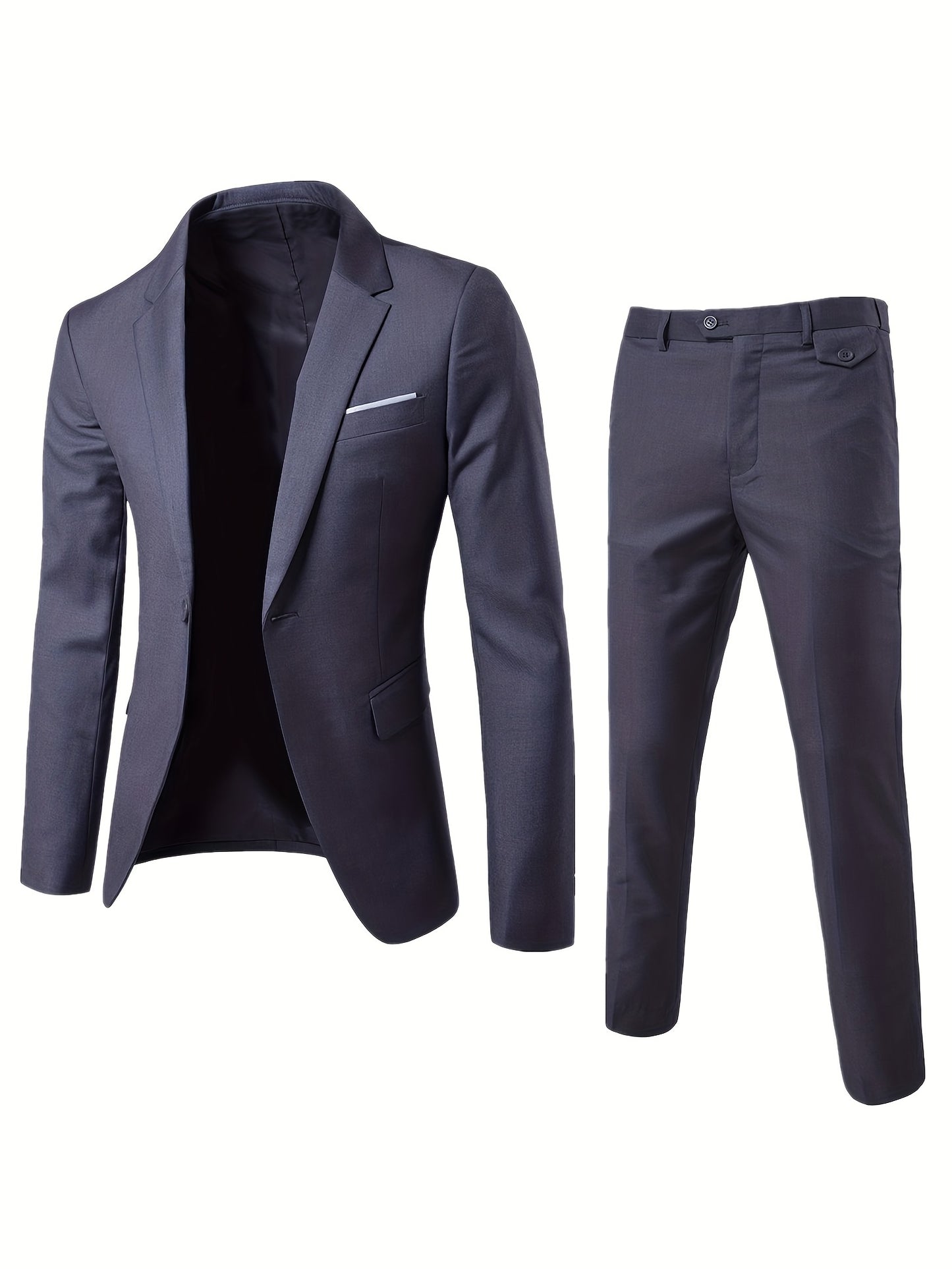Formal 2 Pieces Set, Men's One Button Suit Jacket & Dress Pants Suit Set For Business Dinner Wedding Party