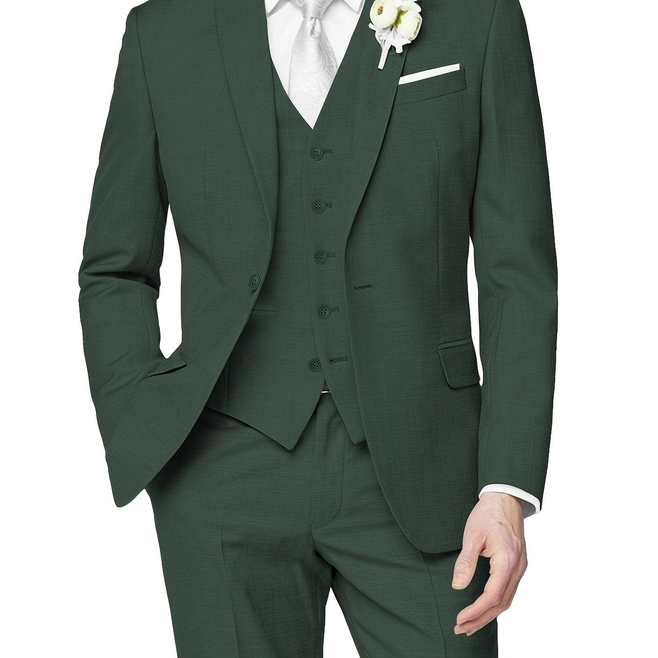 3-Piece Formal Suit Set - Classic One-Button Jacket, Single-Breasted Vest, and Fitted Pants for Business Dinners, Weddings, and Parties - High-Quality Fabric, Comfortable Fit, and Versatile Style