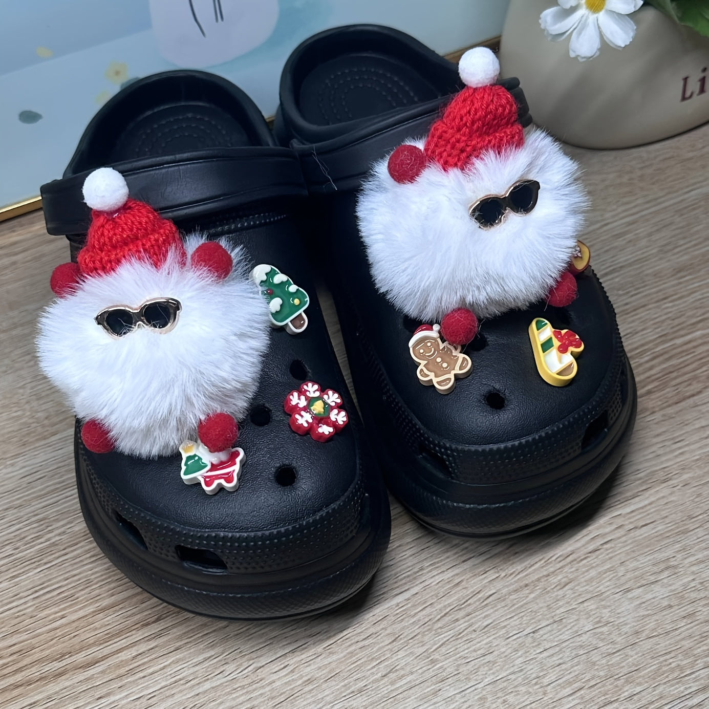 8pcs Christmas Plush Shoe Charms For Clogs, Sandal Decoration, DIY Accessories