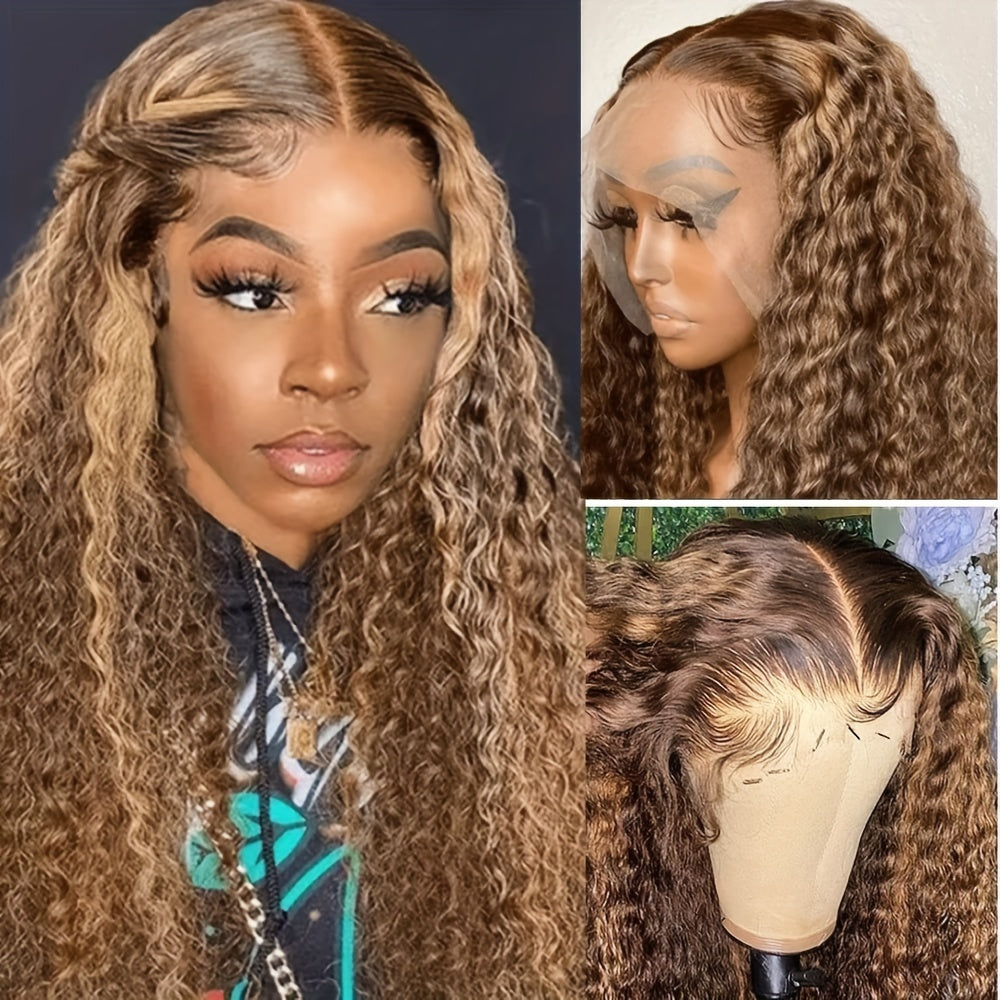 Highlight Ombre 13x4 Lace Front Wig Human Hair Pre Plucked HD Transparent 4/27 Honey Blonde Lace Frontal Wigs With Baby Hair 200% Density Colored Water Wave Lace Front Wig Human Hair For Women
