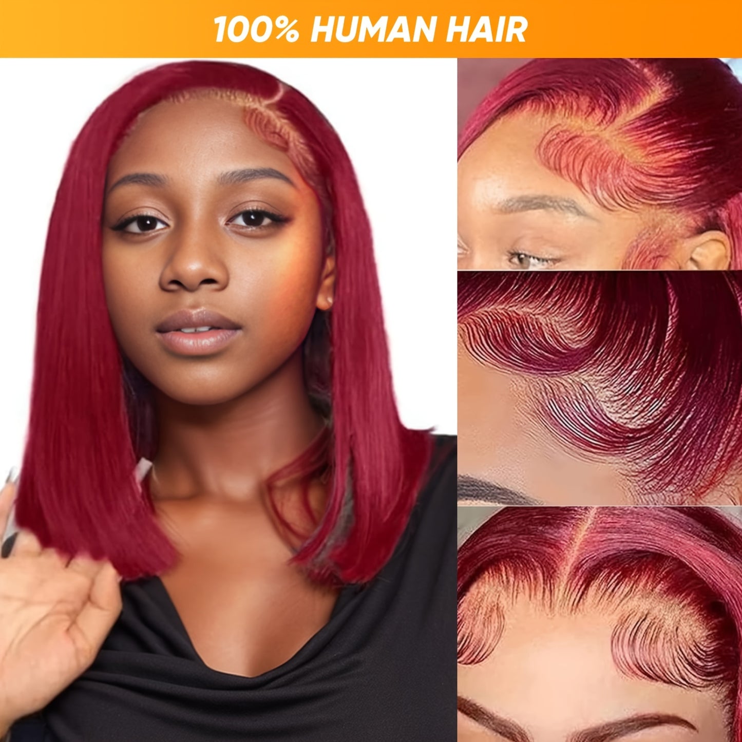 13x4 99J Lace Front Bob Wigs Human Hair Wig 150% Density 13x4 HD Lace Front Bob Human Hair Wig For Women Pre Plucked With Bleached Knots Natural Hairline And Women's Wig Used Daily Party Cosplay Holiday