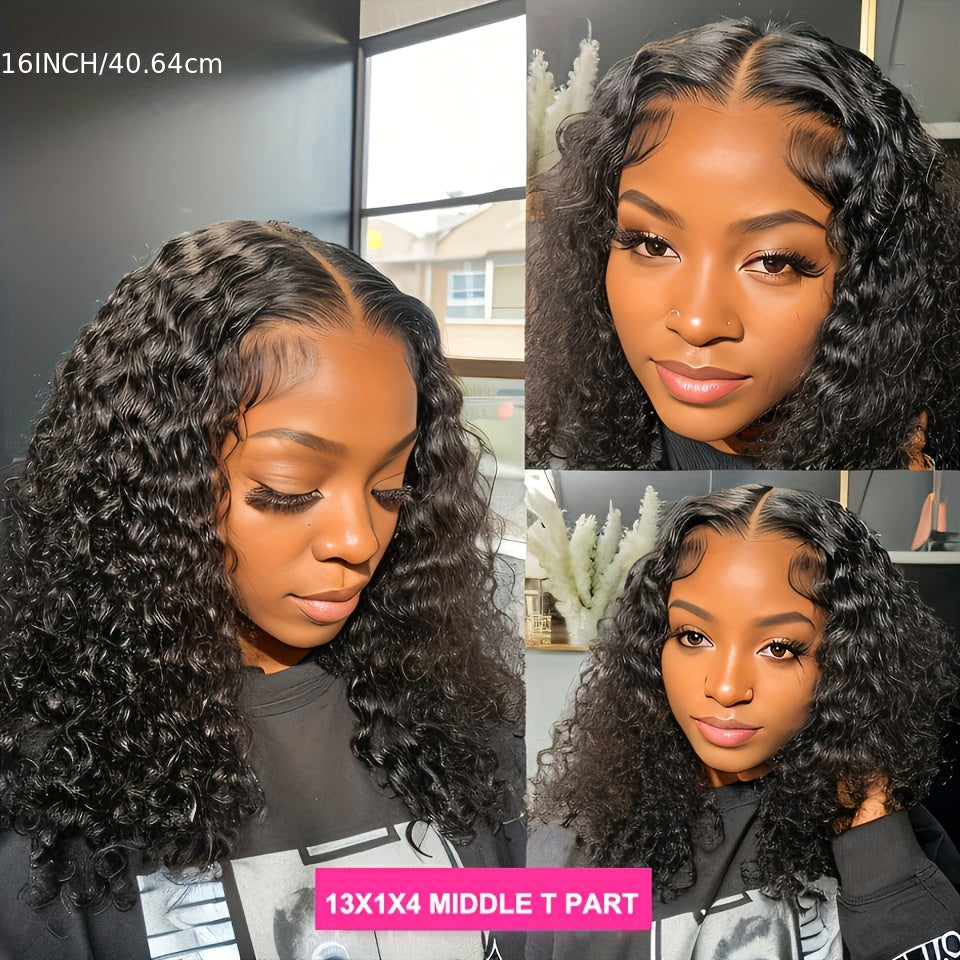 150% Density Water Wave Short Bob Wig 13x4x1 Middle T Part Lace Frontal Wig Pre Plucked Natural Hairline Cranberry Hair Remy Lace Front Human Hair Wigs For Women