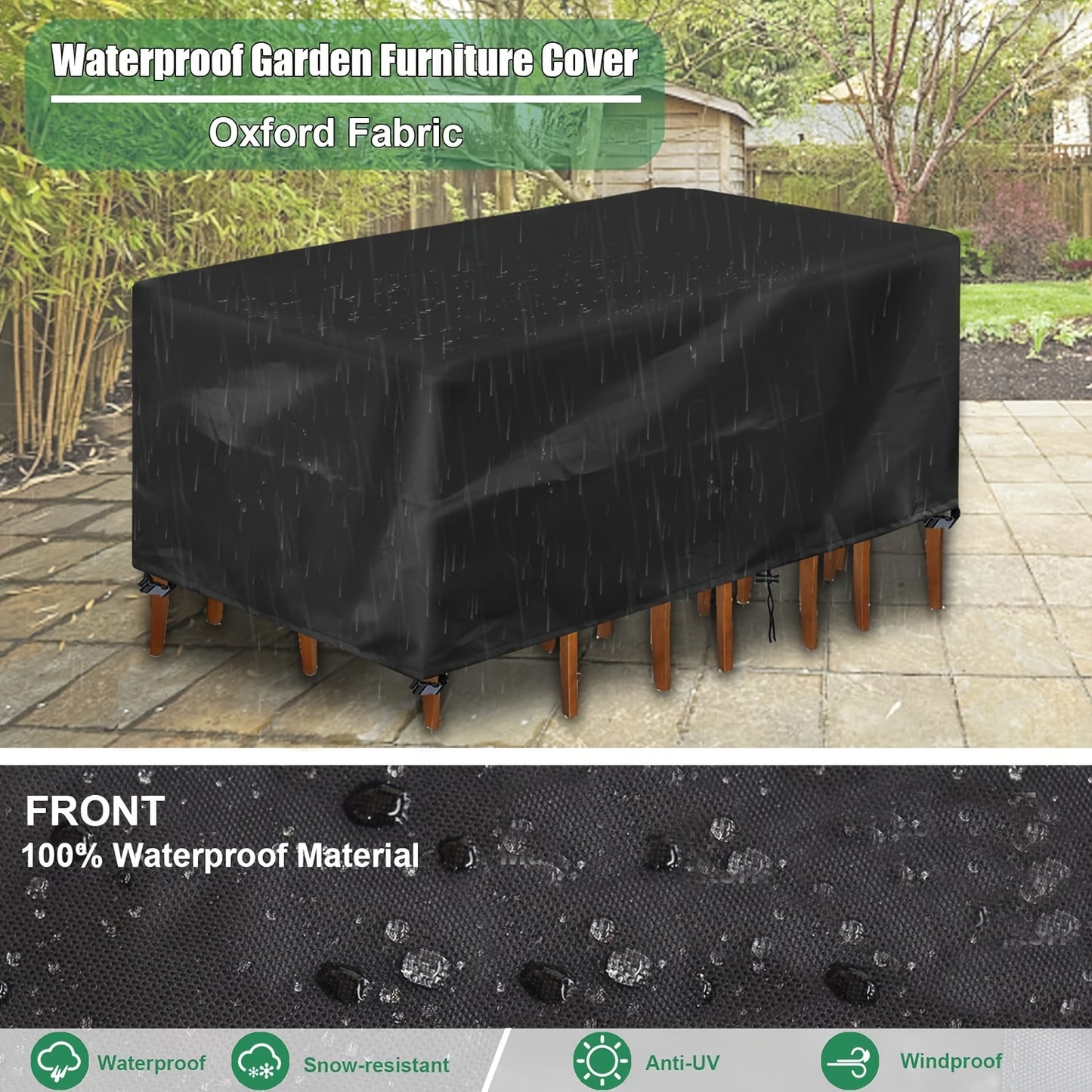 Rectangular Patio Furniture Cover Set, Waterproof Polyester Oxford Fabric, Anti-UV Protection with Secure Tie Fasteners and Windproof Buckles, Outdoor Table and Chair Protection