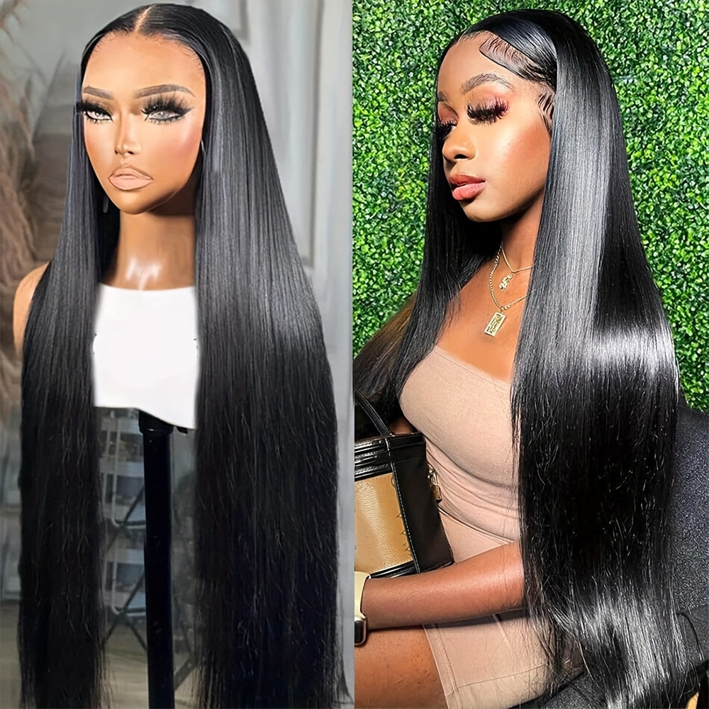 180% Density Brazilian Human Hair Straight Lace Front Wig - Ultra-Realistic & Pre-Plucked with Lush Baby Hair - Full 13x4 Coverage for Women - Timeless Black