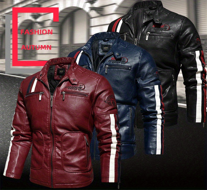 Men's Racing Suit Color-Blocking Jacket Motorcycle PU Jacket