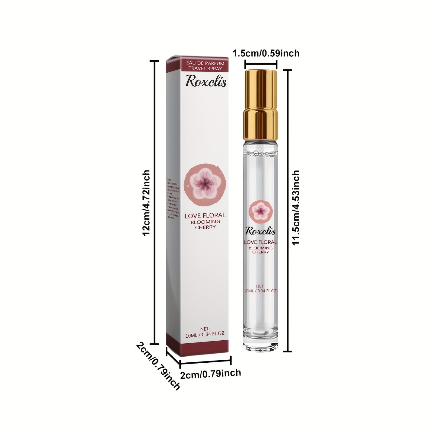 Roxelis Love Floral Cherry Eau de Parfum for Women - Long-Lasting, Fresh Scent with Floral Notes of Jasmine & Rose, Alcohol-Free, Light & Non-Greasy - 10ml/0.34FL.OZ