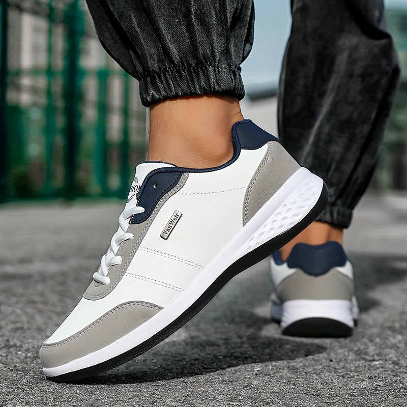 [Lightweight Running Shoes] VanWeir Men's Lightweight Running Shoes | Navy Blue & White, Stability Lace-Up Sneakers with MD/TPR Sole, Breathable Fabric Lining for Outdoor Sports, Hiking & Casual Wear