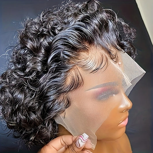 Brazilian Pixie Cut Wig Human Hair 13X1 Short Curly Lace Front Wigs Human Hair Short Curly Wigs For Women Human Hair (6inch 1B#)