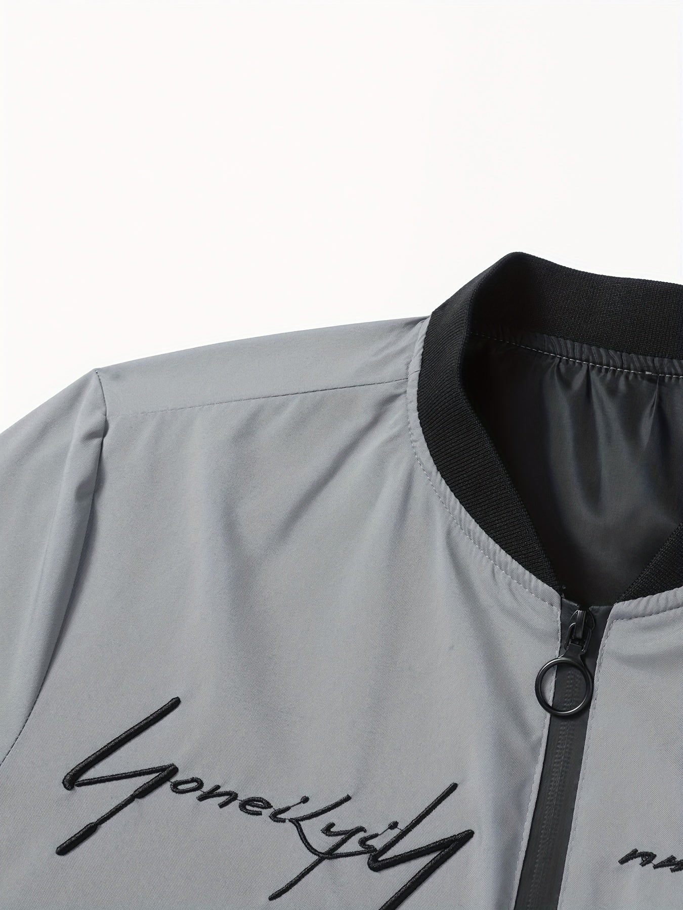 Men'S Letter Embroidered Casual Bomber Jacket