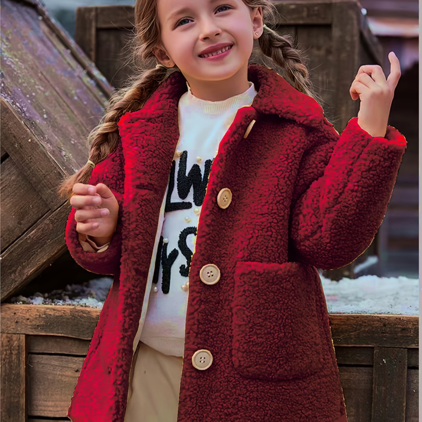 Girls' Cozy Fleece Jacket - Two-Tone Color Block with Plush Lining, Long Sleeves & Button Front, Casual Korean Style Winter Outerwear for Youngsters, Youngsters'S Winter Jacket | Buttonup Front Jacket | Plush Lining Jacket