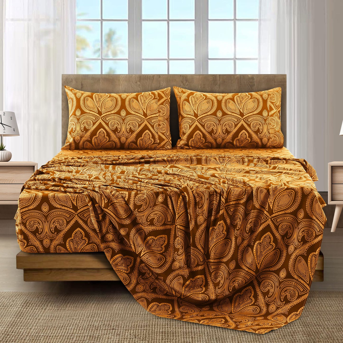 Lux Decor 6 Pieces Paisley Bed Sheet, Breathable Hotel Style Sheets, Microfiber Sheets Deep Pockets, Easy-Fit, Soft & Wrinkle Free Oeko-Tex Cooling Bed Sheets