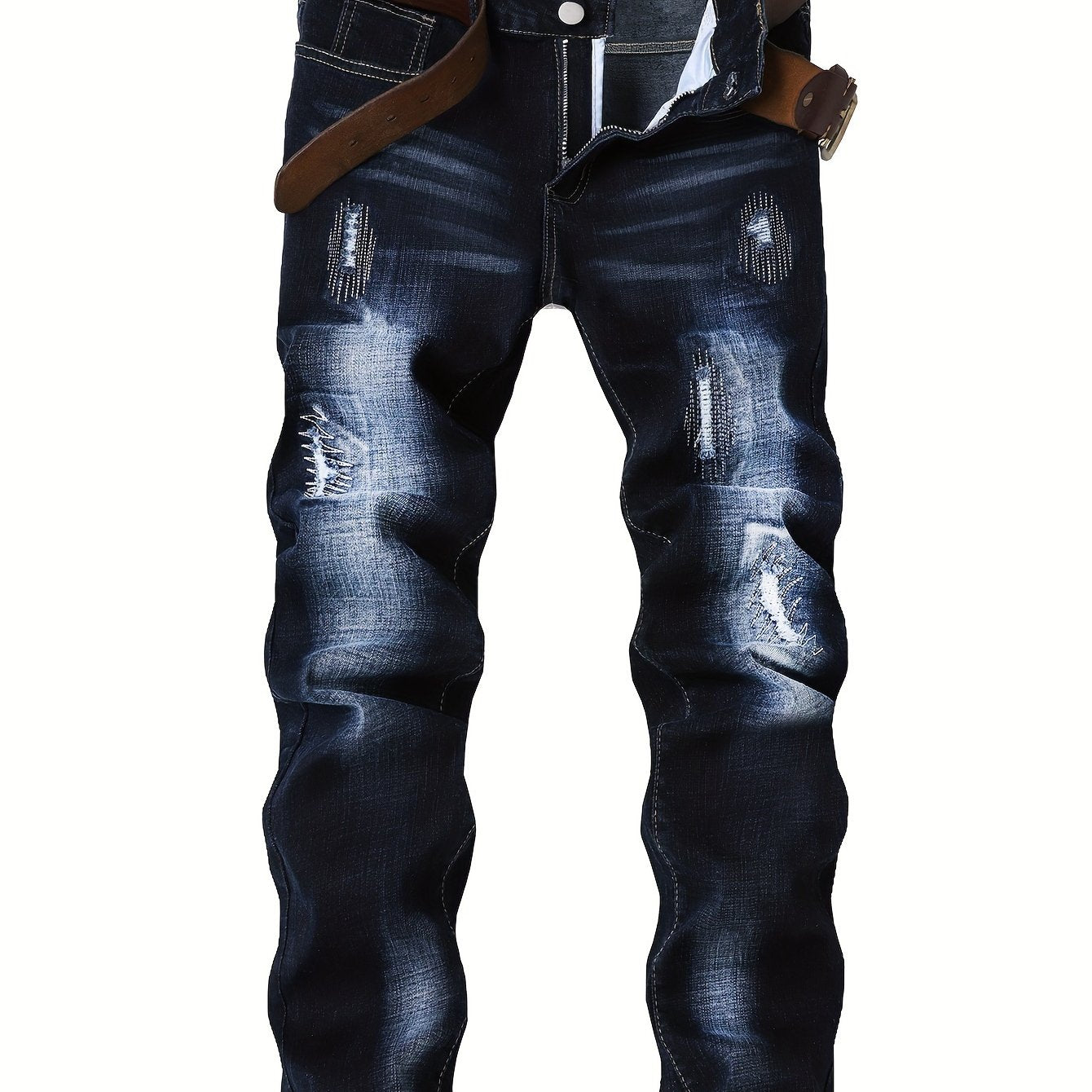 Stretchy Chic Ripped Skinny Jeans for Men - Soft, Breathable, Comfortable, Faded, Distressed Denim Pants with Elastic Waistband - Chic Street Style, Casual Fashion, Perfect for Daily Wear