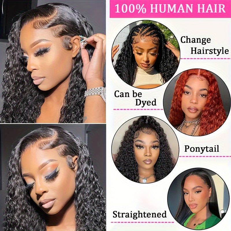 200% Density 13x6 Deep Wave Lace Front Wigs Human Hair 13x6 HD Lace Deep Curly Glueless Frontal Wigs Human Hair Pre Plucked For Women
