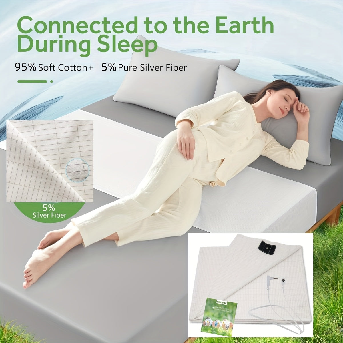 Experience Deep Sleep with 5% Silver Fiber Bed Sheet for All Mattress Sizes - Grounding Exercise Mat, Great Valentine'S Day, Mother'S Day Gifts and Home Health Accessories