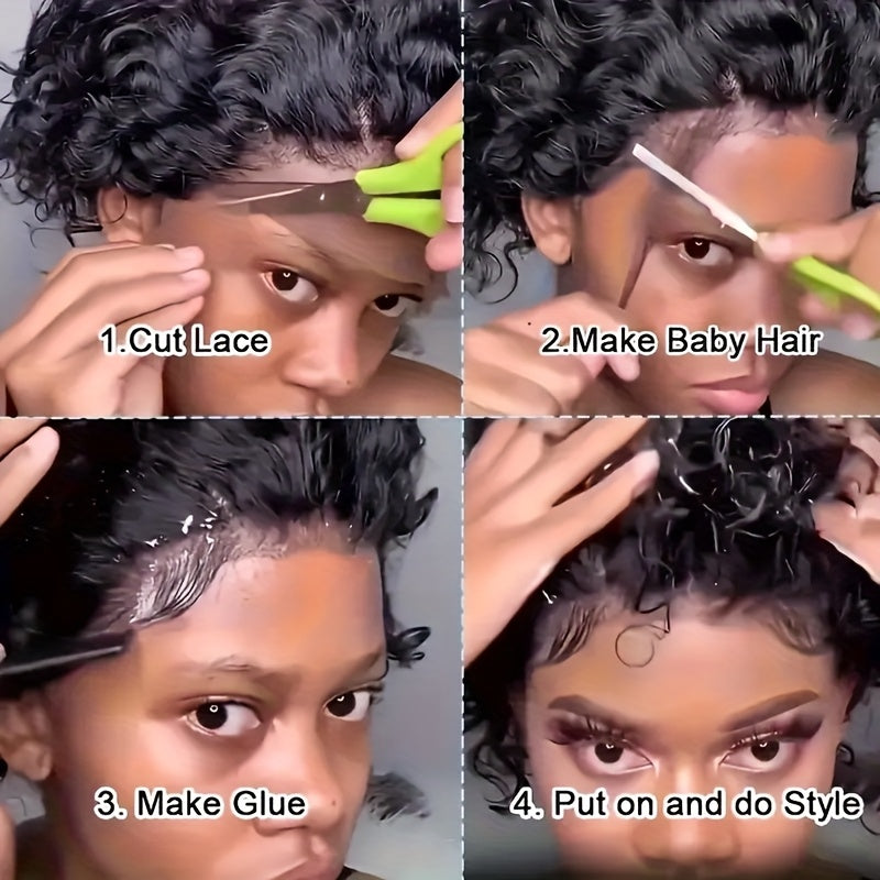 13x1 Lace 130% Density Pre Plucked Short Curly Human Hair Wigs Pixie Cut Bob Glueless Wigs Front For Black Women With Baby Hair