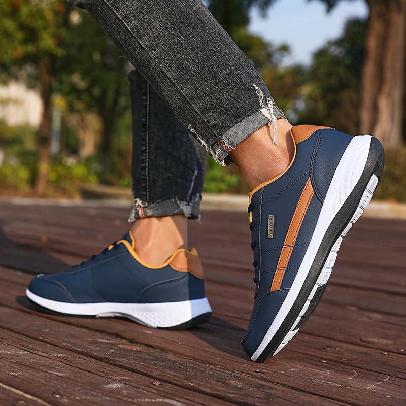 [Lightweight Running Shoes] VanWeir Men's Lightweight Running Shoes | Navy Blue & White, Stability Lace-Up Sneakers with MD/TPR Sole, Breathable Fabric Lining for Outdoor Sports, Hiking & Casual Wear