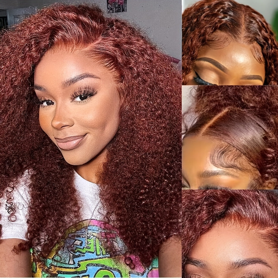 UNICE 24 inch Jerry Curly Reddish Brown Pre Plucked Pre Cut Lace Wig - 13x4 Ear to Ear Lace Front Wigs Human Hair Glueless Frontal Wig - Bleached Knots Put on and Go