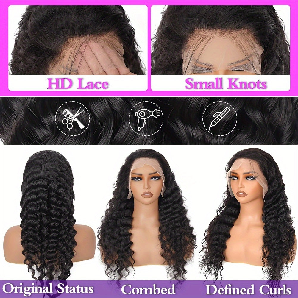 [13X4 Bouncy Deep Wave Wig] Tewig Bye Bye Knots 13X4 Bouncy Deep Wave Glueless Bob Wig 200% Density Wear to Go Glueless Wigs Human Hair Pre Plucked Pre Cut Bob Wigs Deep Wave Lace Front Wigs Upgraded