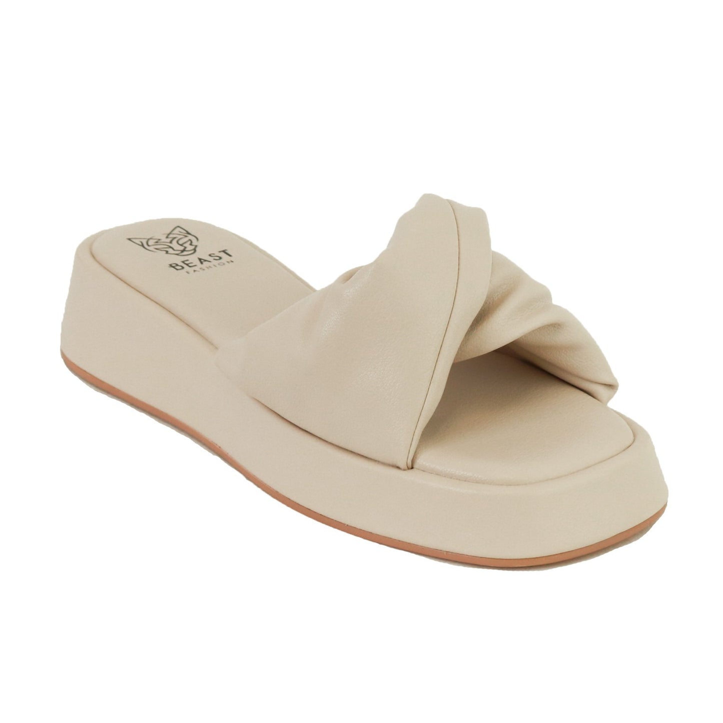 SNCAMILA-06 Knotted Slide Sandal, Faux Leather Upper, Padded Insole for Comfort, Platform Sole, Open Toe Design, Lightweight Construction, Minimalist and Casual Style